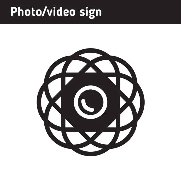 Vector illustration of Sign in the form of a lens in a frame, a theme photo video shooting