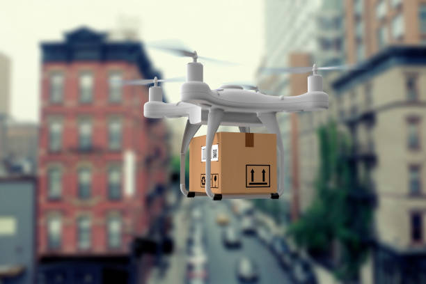 istock Delivery drone flying in city 933630820