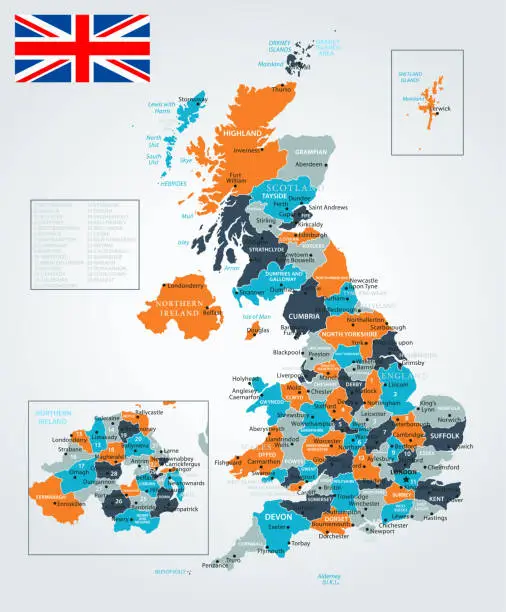 Vector illustration of 13 - United Kingdom - Blue-Orange 10