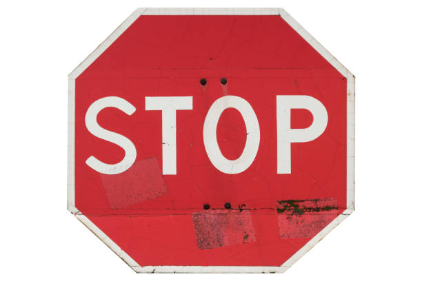 istock Old red road sign 'Stop and give way' isolated on white. 933637930