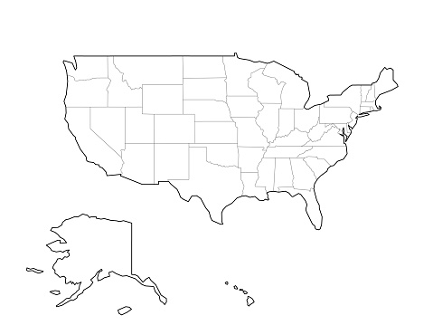 Blank Black Vector Outline Map Of Usa United States Of America Stock
