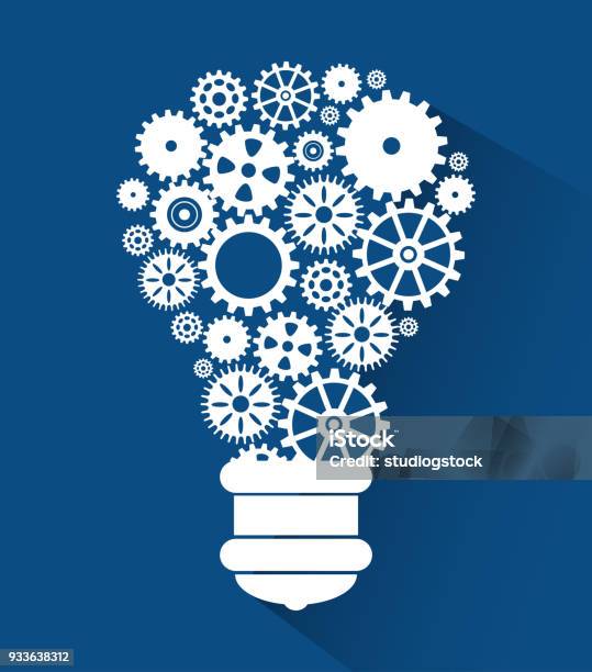 Set Gear Bulb Team Work Design Isolated Stock Illustration - Download Image Now - Gear - Mechanism, Light Bulb, Abstract