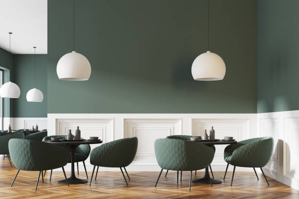 istock Green and white cafe interior, poster 933647920