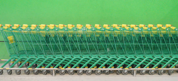 istock Shopping carts on a parking lot banner background 933652478