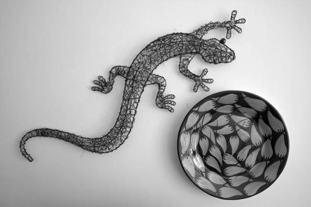 Metal Gecko and Chili designed bowl in black and white