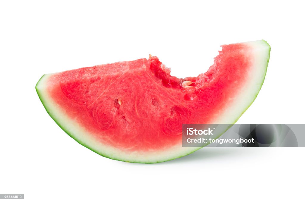 slice of watermelon isolated on white Biting Stock Photo