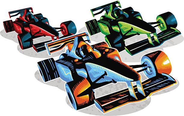 ilustrações, clipart, desenhos animados e ícones de corrida de f1 - racecar color image illustration technique speed