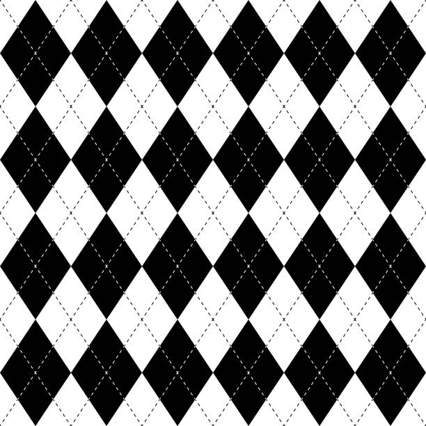 ilustrações de stock, clip art, desenhos animados e ícones de black and white argyle seamless pattern background. diamond shapes with dashed lines. simple flat vector illustration - wallpaper pattern pattern diamond shaped checked