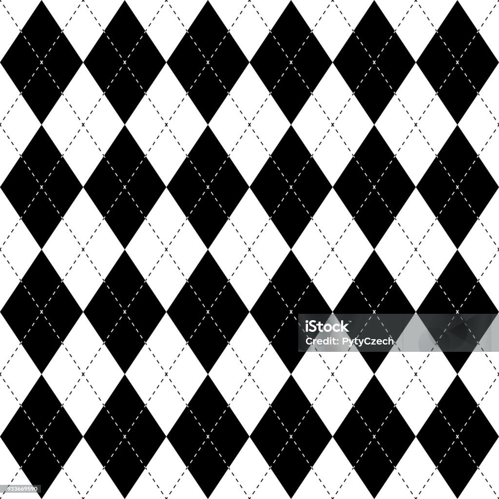 Black and white argyle seamless pattern background. Diamond shapes with dashed lines. Simple flat vector illustration Black and white argyle seamless pattern background. Diamond shapes with dashed lines. Simple flat vector illustration. Argyle stock vector