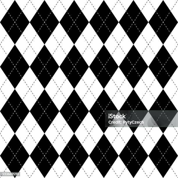 Black And White Argyle Seamless Pattern Background Diamond Shapes With Dashed Lines Simple Flat Vector Illustration Stock Illustration - Download Image Now