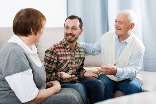 Grandparents and grandson talk