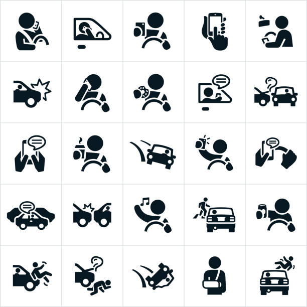 abgelenkt fahren icons - transportation occupation illustrations stock-grafiken, -clipart, -cartoons und -symbole