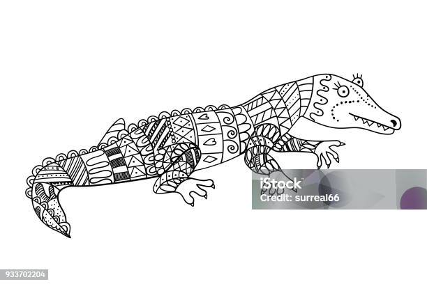 Stylized Crocodile Isolated On White Background Stock Illustration - Download Image Now - Abstract, African Culture, Animal