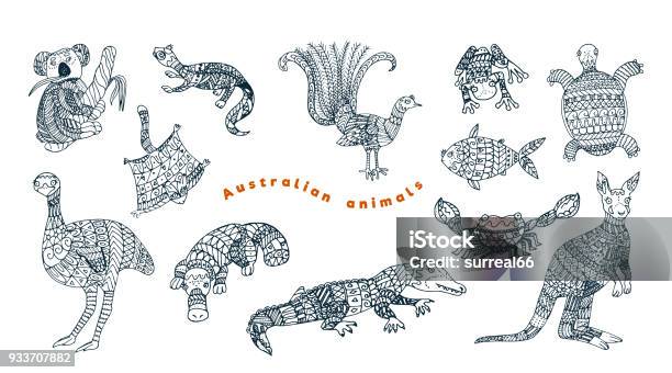 Folk Australian Animal Vector Set Stock Illustration - Download Image Now - Australian Culture, Animal, Art