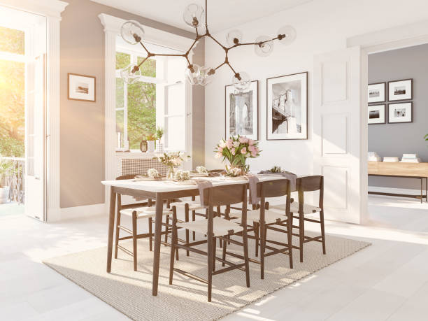 istock modern nordic dining room in loft apartment. 3D rendering 933712640