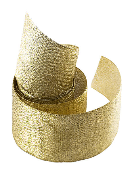 istock Decorative rolled golden ribbon isolated on white 93371296