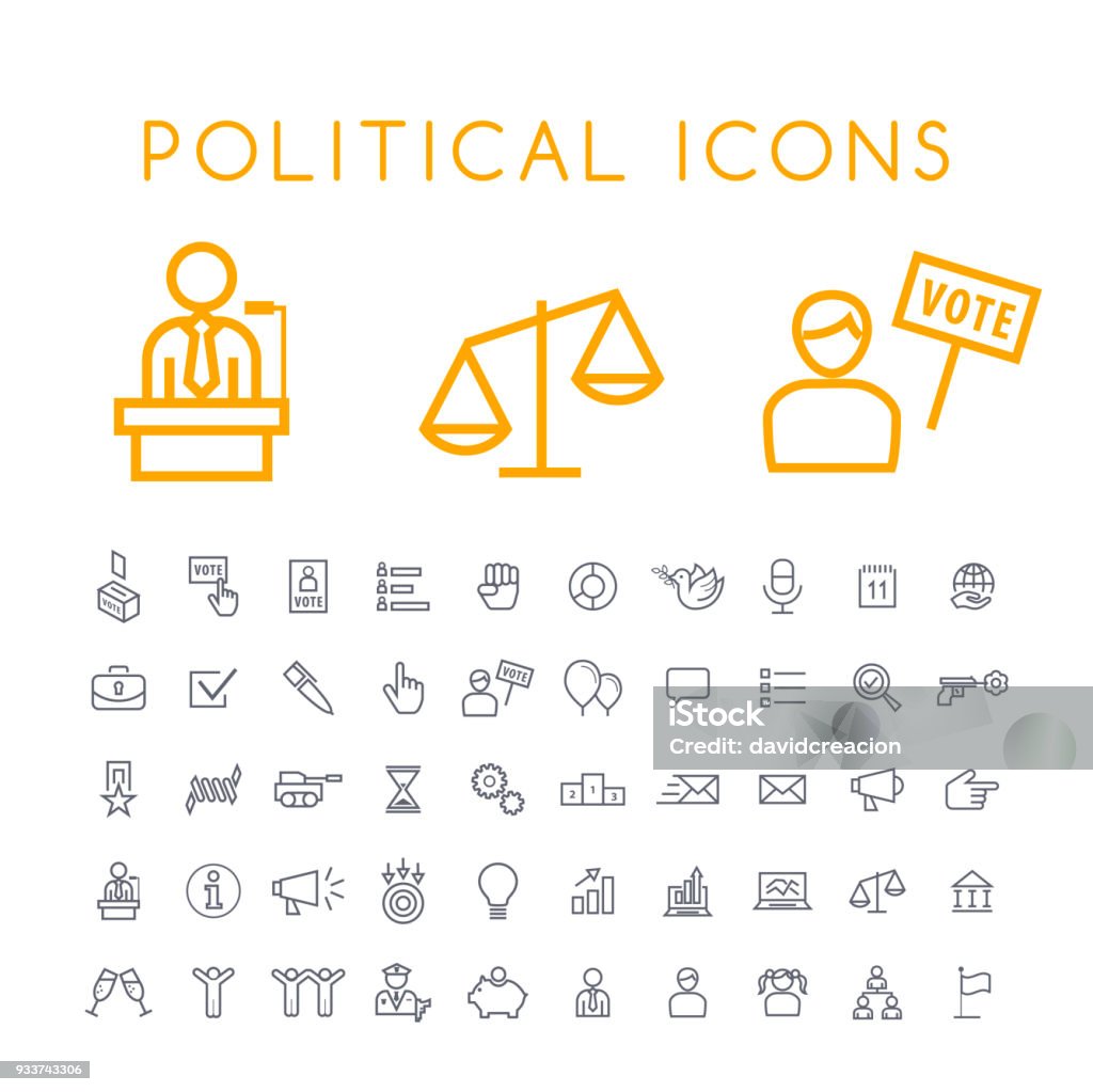 Set of 50 Minimal Thin Line Political Icons on White Background . Isolated Vector Elements Isolated Vector Elements Icon Symbol stock vector