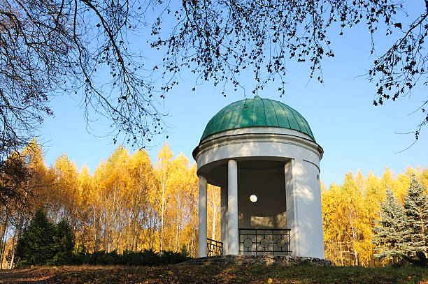 istock Pavilion in park with yellow birch trees and blue sky 93375942