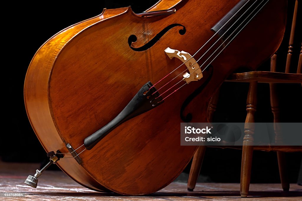 contrabass placed in an oblique position waiting to be used in a concert of classical music reminiscent of the Neapolitan eighteenth century Classical Music Stock Photo