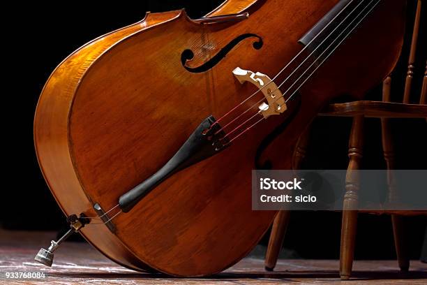 Contrabass Placed In An Oblique Position Waiting To Be Used In A Concert Of Classical Music Reminiscent Of The Neapolitan Eighteenth Century Stock Photo - Download Image Now