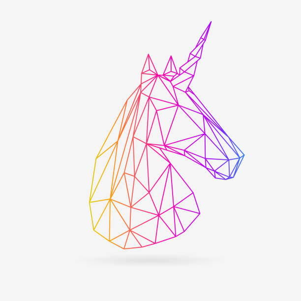 ilustraciones, imágenes clip art, dibujos animados e iconos de stock de línea poligonal unicor - unicornio cabeza