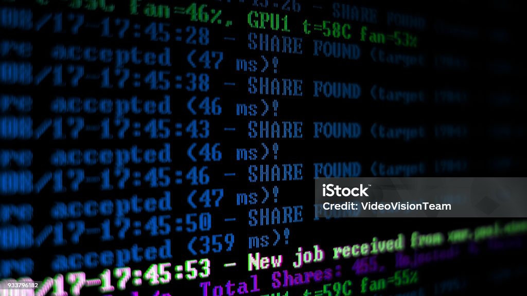 Mining Cryptocurrency Process Program On Display Pc Using Software ...