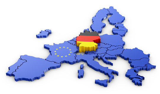 Volumetric map of the Germany and the EU. 3d rendering.