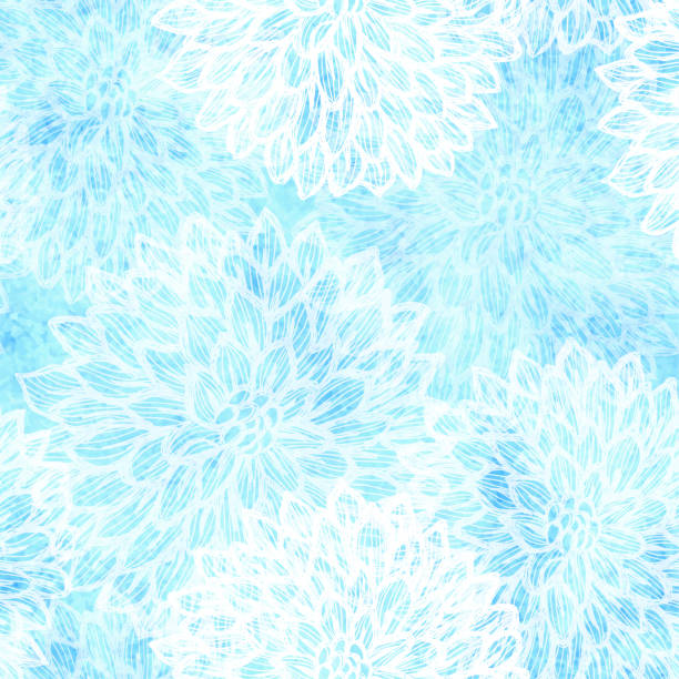 dalhia 원활한 벡터 패턴-수채화 질감 드로잉 잉크 - blossom florescence flower wallpaper pattern stock illustrations