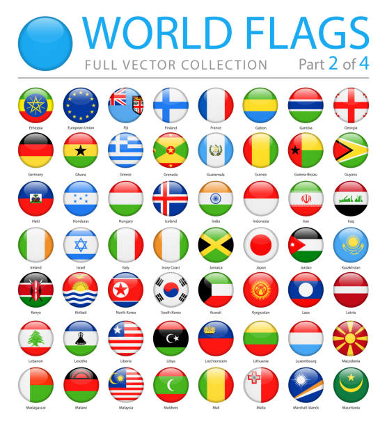 ilustraciones, imágenes clip art, dibujos animados e iconos de stock de banderas del mundo - vector icons brillantes redondeos - parte 2 de 4 - flag of the world