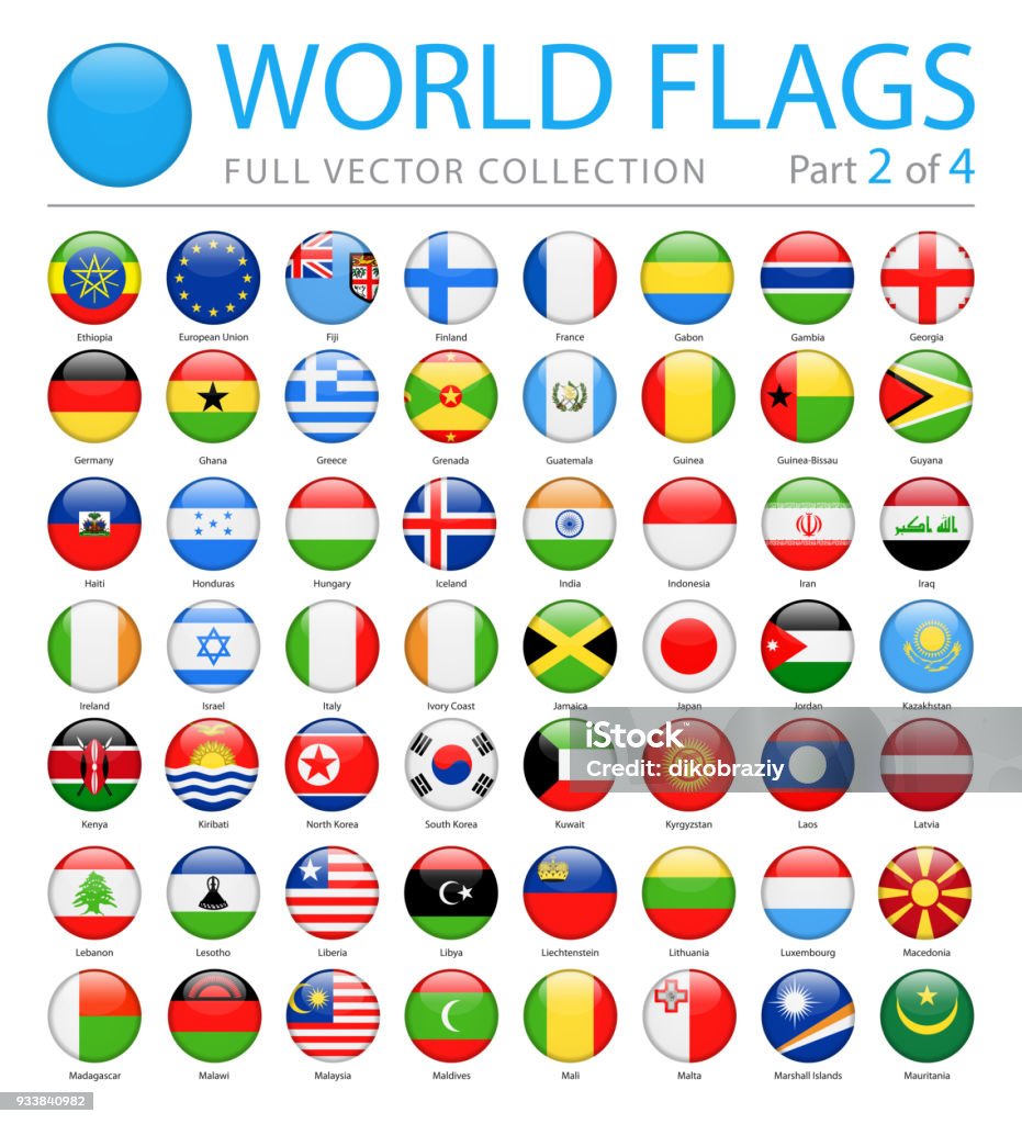 World Flags - Vector Round Glossy Icons - Part 2 of 4 Flag stock vector