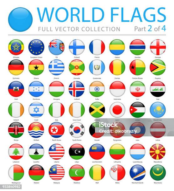 World Flags Vector Round Glossy Icons Part 2 Of 4 Stock Illustration - Download Image Now