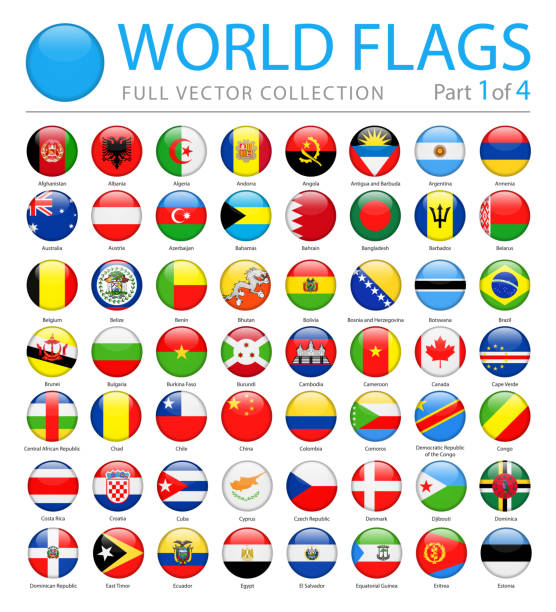 flagi świata - wektor okrągłe błyszczące ikony - część 1 z 4 - croatia stock illustrations