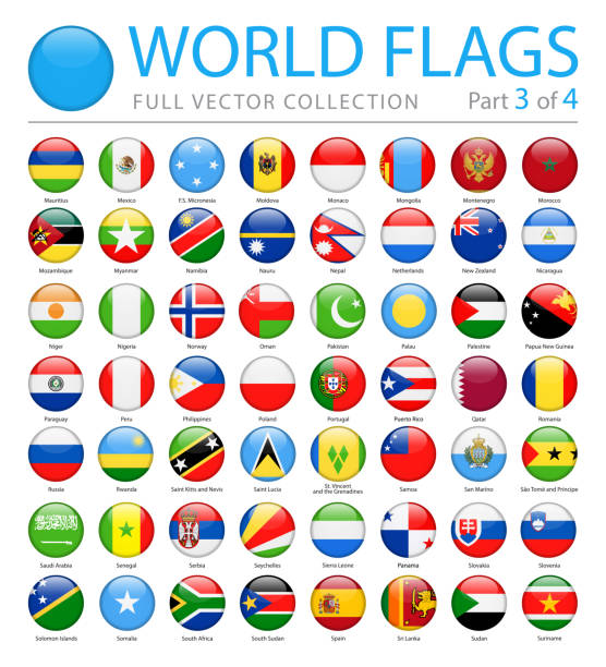 ilustraciones, imágenes clip art, dibujos animados e iconos de stock de banderas del mundo - vector icons brillantes redondeos - parte 3 de 4 - flag of the world
