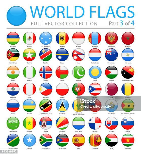 Ilustración de Banderas Del Mundo Vector Icons Brillantes Redondeos Parte 3 De 4 y más Vectores Libres de Derechos de Bandera