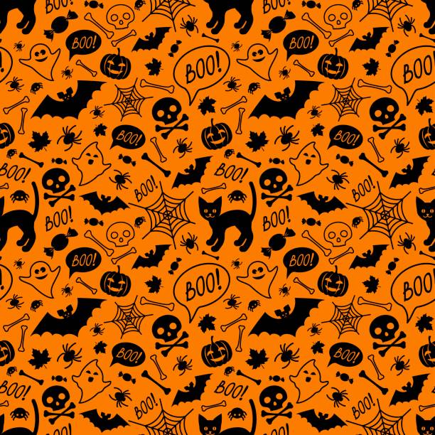 halloween-festliche musterdesign. - patterned halloween background stock-grafiken, -clipart, -cartoons und -symbole