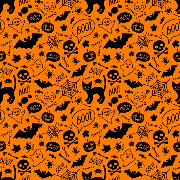 ilustrações de stock, clip art, desenhos animados e ícones de halloween festive seamless pattern. - animal skull skull halloween backgrounds