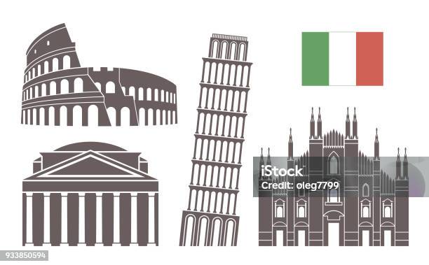 Italy Set Isolated Italy Architecture On White Background Stock Illustration - Download Image Now