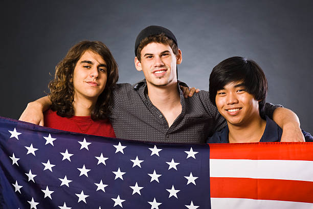 istock Teenagers with flag 93385262