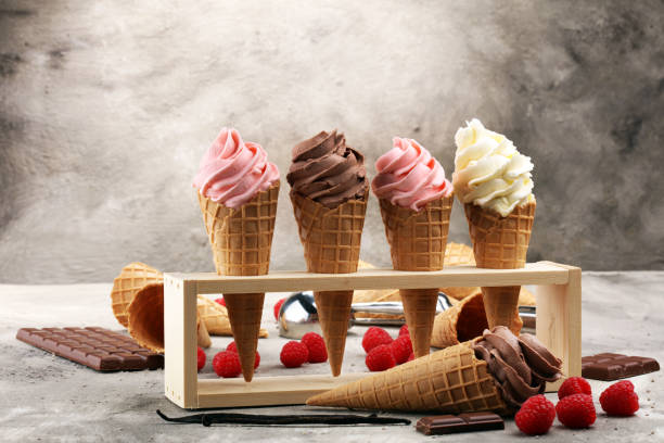 istock Vanilla frozen yogurt or soft ice cream in waffle cone. 933853244