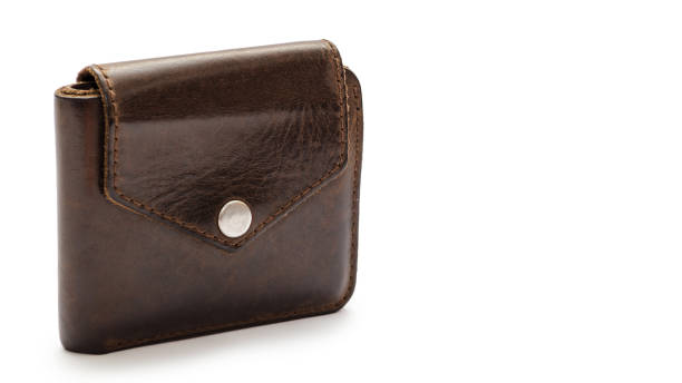 istock brown leather wallet. Isolated on white background. copy space, template. 933856768