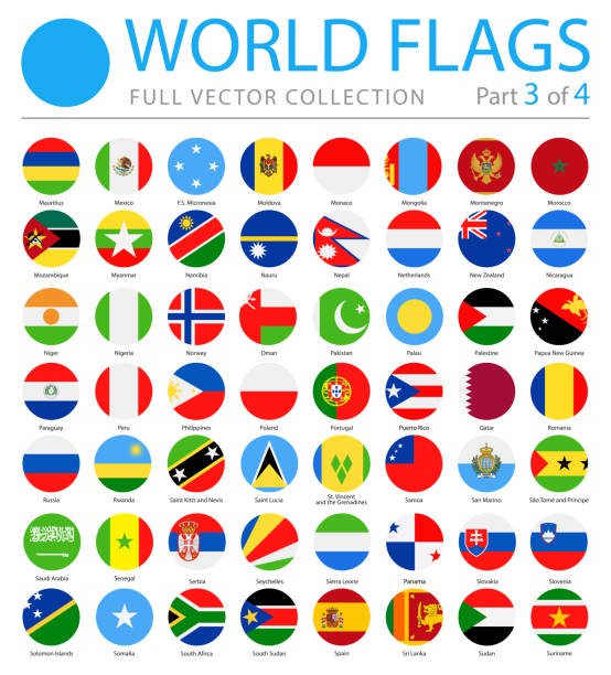 illustrazioni stock, clip art, cartoni animati e icone di tendenza di bandiere mondiali - icone piatte rotonde vettoriali - parte 3 di 4 - flag national flag africa african culture