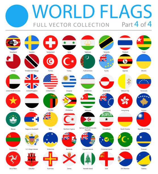 welt-flaggen - vektor-runde flache symbole - teil 4 von 4 - flag of the world stock-grafiken, -clipart, -cartoons und -symbole