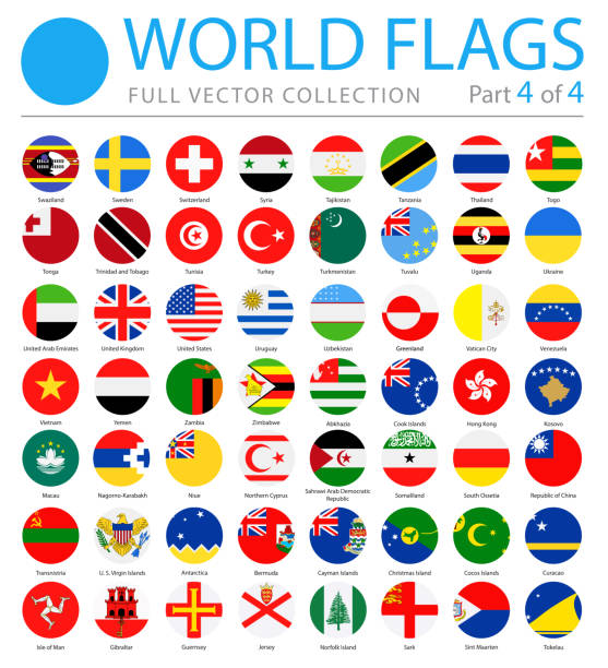 флаги мира - вектор круглые плоские иконы - часть 4 из 4 - государственный флаг stock illustrations