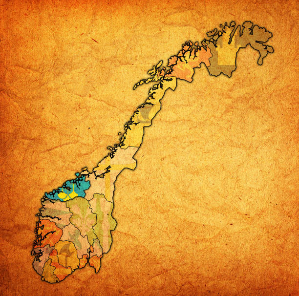 ilustrações, clipart, desenhos animados e ícones de mais e romsdal bandeira no mapa de administração da noruega - more objects