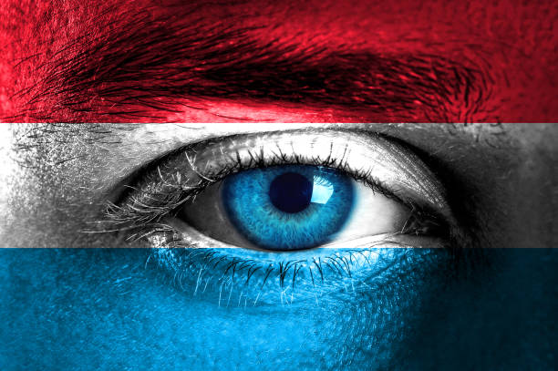 istock Human face painted with flag of Luxembourg 933866198