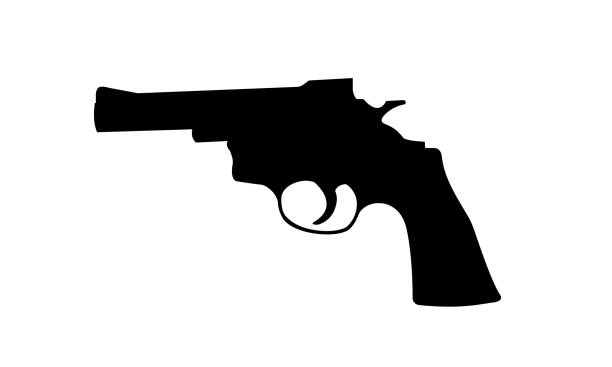 istock Realistic vector silhouette of revolver isolated on white background. 933880750