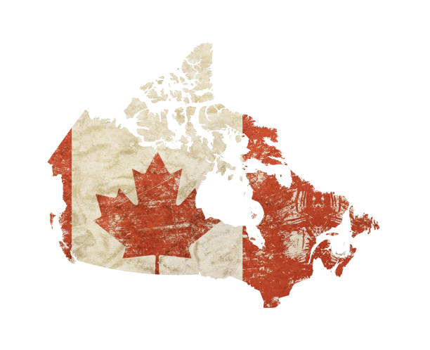 캐나다의 오래 된 그런 지 빈티지 국기 모양 지도 - canadian flag canada flag maple leaf 뉴스 사진 이미지