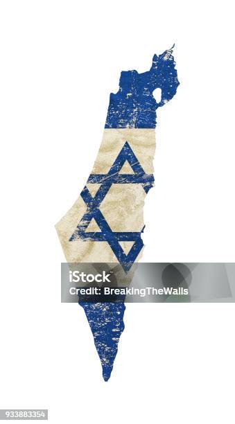Old Grunge Vintage Faded Flag Of Israel Stock Photo - Download Image Now - Israel, Map, Blue