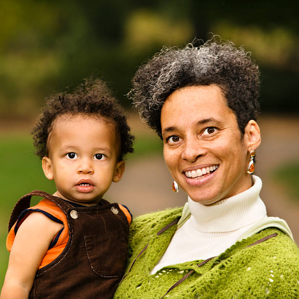 Woman and boy portrait stock photo