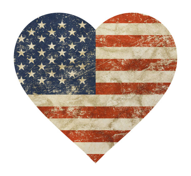 heart shaped old grunge vintage american us flag - grung imagens e fotografias de stock